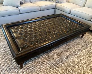 Restoration Hardware 37" x 65" x 15"H tufted leather ottoman coffee table 