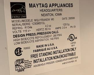 Maytag upright freezer 