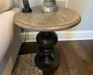 (2) Walter E. Smithe 24" diameter wood side tables 