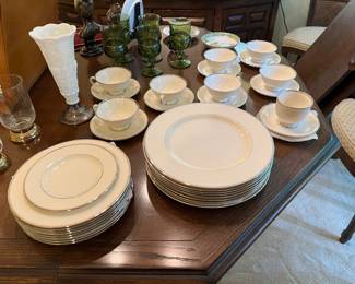 Beautiful Lenox Montclair set of white and silver leaf dishes and tea or coffee cups set
