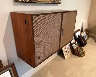 Mid Century Modern General Electric GE Wall Stereo Console Record Player with Built-In Speakers