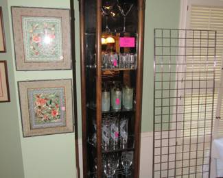 Tall Mid Century open lighted curio cabinet with smokey back glass
