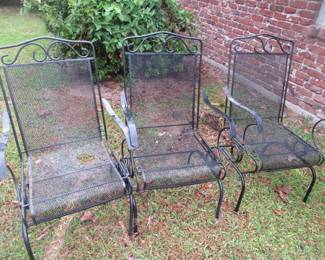 3 matching wrought iron rocking chairs