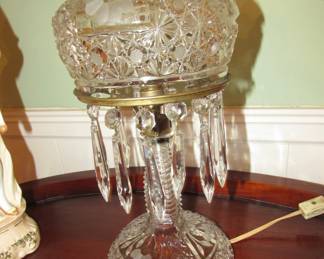 Antique lead crystal budoir lamp