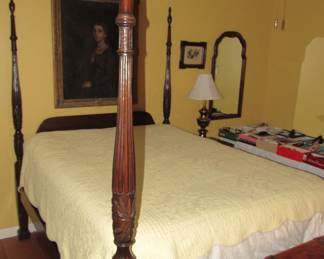 Acanthus carved queen poster bed