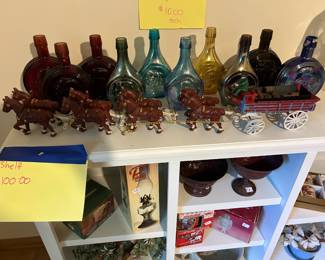 Vintage horse drawn beer cart and presidential decanters