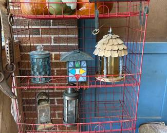 Colorful birdhouse and lanterns