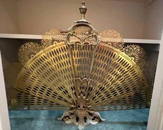 Vintage brass fireplace fan