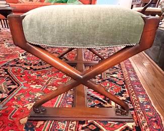 Fabulous mohair bench with “X” base and curly ram feet 