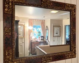 Antique red lacquered  gilt mirror