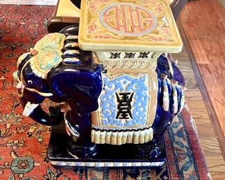 Trunk down vintage cobalt garden elephant.  This is an awesome piece!