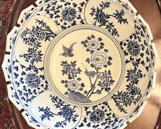 Very large vintage blue & white bowl