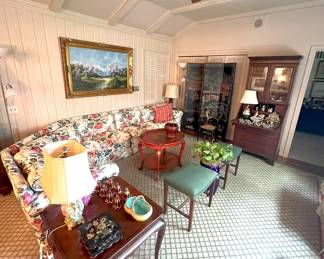 Custom down floral chintz shaped sofa