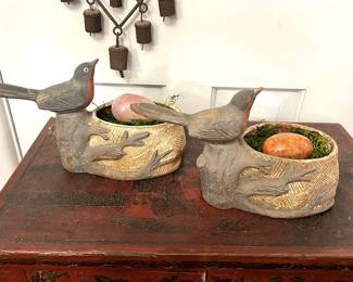 Vintage cast iron birds on nests