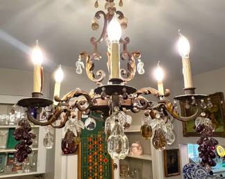 Vintage Murano iron gilt chandelier with fruit