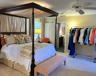 Queen size vintage hand carved four poster bed with full canopy