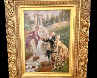 Antique Carlo Ferranti oil on canvas in amazing gilt frame