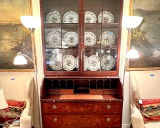 Antique marquetry tall secretary with tambour roll-top.  

This is an amazing piece!