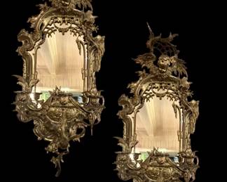 Pair of Victorian brass candle/mirror sconces