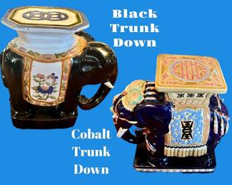 Trunk down black and trunk down cobalt garden seat elephants