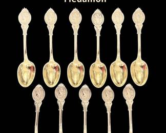 Rare set of (11) Wood & Hughes sterling “Medallion” demitasse spoons with gold bowl wash