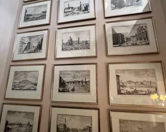 (15) framed black and white engravings of historical places