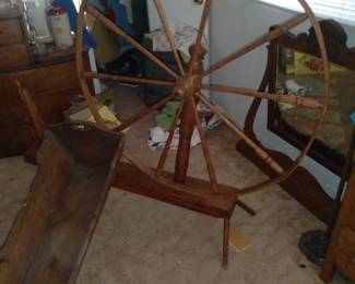 $100 ea on monday   Early 1800s cradle and spinning wheel