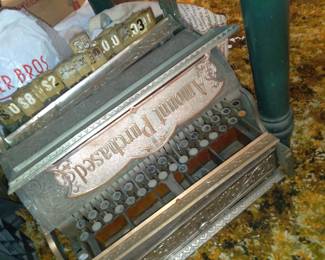 Rare Brass cash register basket case. Has a gold safe inside drawer
All there..  first $200 takes it. Worth 10 times when working