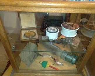 Rare buick 1927 clock, english pot lids, wood pony express telegraph insulator