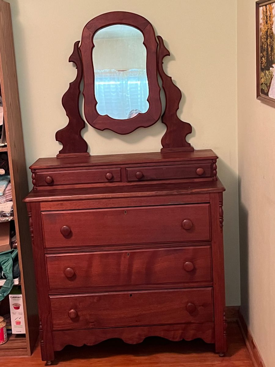 Antique cherry dresser with mirror