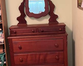 Antique cherry dresser with mirror