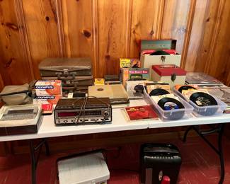 Vinyl records, radios, cassettes, record player/radio