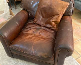 Restoration hardware  leather chair with leather pillow 