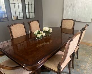 Beautiful Louis Shanks Dining table with 2 leaves extends to 128” comes with 8 chairs & 2 arm chairs 