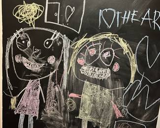 Random picture! Self portraits of two of our granddaughters. We have a reading closet - formerly a coat closet - with a chalkboard wall. They love to draw on it! 💕