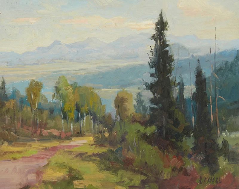 1
Robert Moore
b. 1957
"West Of The Tetons," 1999
Oil on Masonite
Signed lower right: R. Moore; signed again, titled, dated, and with the artist's copyright, all verso
11" H x 14" W
Estimate: $600 - $800