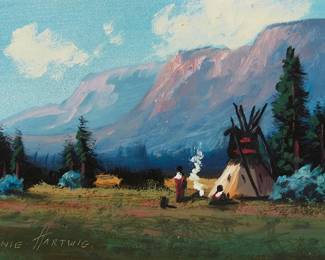 246
Heinie Hartwig
b. 1937
Landscape With Encampment
Oil on Masonite
Signed lower left: Heinie Hartwig
5" H x 7" W
Estimate: $400 - $600