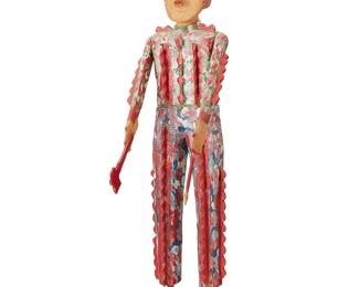 315
Carl McKenzie
1905-1998
American Indian
Carved linden wood, metal, paint, and graphite, articulated
Possibly signed in paint to underside: CM; titled likely in another hand: Indian
Dimensions variable: 19" H x 5" W x 4.25" D
Estimate: $300 - $500