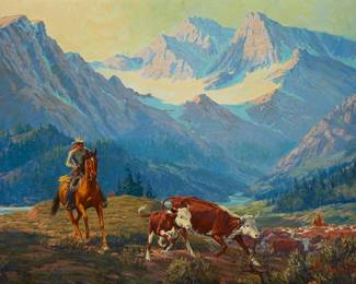 27
Ernest Tonk
1889-1968
"Enchantment"
Oil on Masonite
Signed lower right: Ernest Tonk; titled on a label affixed verso
29.75" H x 39.5" W
Estimate: $1,000 - $1,500