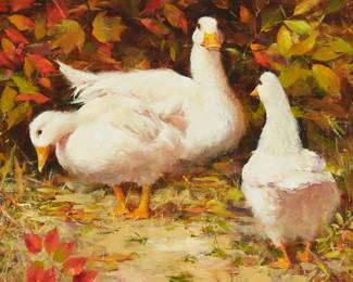 44
Robert A. Johnson
b. 1942
A Family Of Ducks, 2005
Oil on panel
Signed lower right: Johnson; signed again, dated, and inscribed in pencil, verso: Painter / Vienna, VA / USA
16" H x 20" W
Estimate: $700 - $900