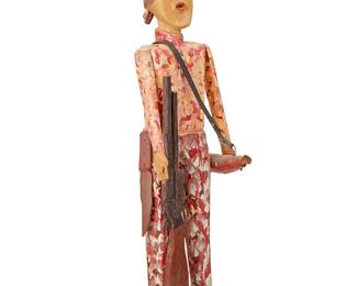 317
Carl McKenzie
1905-1998
Daniel Boone
Carved linden wood, metal, paint, rubber, and graphite, articulated
Signed twice in graphite to underside: Carl McKenzie
Dimensions variable: 18.625" H x 5" W x 4" D
Estimate: $300 - $500