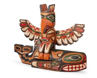 160
Rick Williams
b. 1955, Nitinaht
Northwest Coast Wall Plaque
Painted carved wood
Signed verso: Rick Williams
20.25" H x 26.25" W x 5.5" D
Estimate: $800 - $1,200