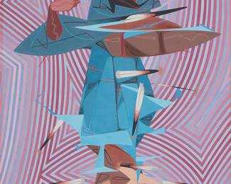 69
Oscar Howe
1915-1983, Yanktonai Dakota
"Grass Dancer (Pezhin Wachipi)," 1959
Tempera on paper
Signed lower right: Oscar Howe
Image: 22.5" H x 15.25" W; Sheet: 23.75" H x 16.75" W
Estimate: $80,000 - $120,000