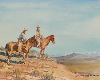 283
Edward Borein
1872-1945
Cowboys On The Plains
Watercolor on paper
Signed lower right: Edward Borein
Image/Sheet: 7.75" H x 10" W
Estimate: $8,000 - $12,000