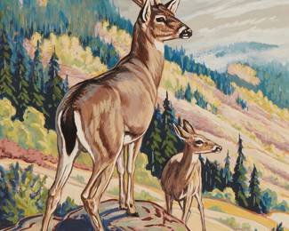 52
Walter Joseph Wilwerding
1891-1966
Two Deer
Oil on canvas
Possibly indinstinctly signed lower right corner: Wilwerding
Sight: 10.25" H x 7.875" W
Estimate: $300 - $500