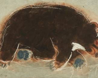 56
Charles Culver
1908-1967
"Sleeping Bear"
Mixed media on paper
Signed and with the artist's device, lower left: C. Culver
Sight: 12.5" H x 19.25" W
Estimate: $500 - $700