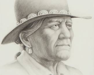 262
20th Century American School
Portrait of Native American
Graphite on paper laid to matboard
Unsigned
Sight: 13.25" H x 11" W
Estimate: $200 - $400