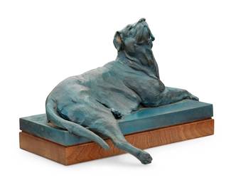 73
Dan Ostermiller
b. 1956
"Bodacious," 1991
Patinated bronze on a wood plinth
Edition: 7/20
Bronze: 7.125" H x 14.25" W x 8.5" D; Overall: 8.5" H
Estimate: $2,000 - $3,000