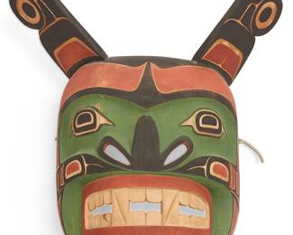 163
Ned Matilpi
b. 1957, Kwakwaka'wakw/Tlingit
"Sea Serpent"
Painted carved wood
Signed, titled, and inscribed verso: Ned Matilpi / Kwakuitl
15" H x 15" W x 7.5" D
Estimate: $600 - $800