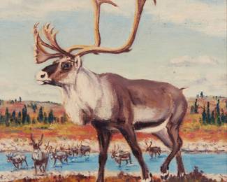 51
Walter Joseph Wilwerding
1891-1966
Elk Crossing A River
Oil on board
Signed lower right: Wilwerding
Sight: 10.25" H x 7.875" W
Estimate: $300 - $500